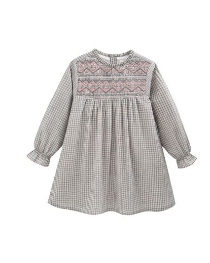 Newness · Vestido de cuadros con canesú bordado