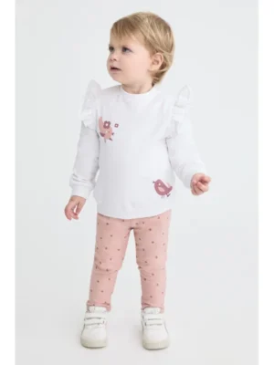 Monkey · Conjunto con camiseta de volantes y pantalón estampado