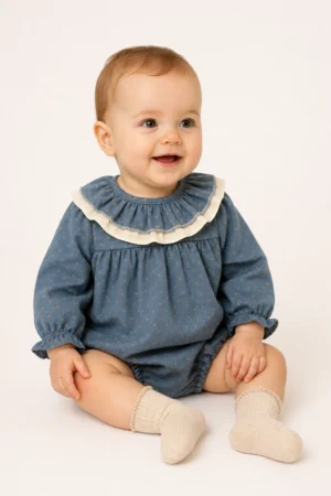 Baby Ferr · Pelele de lunares con cuello de volantes - Azul marino