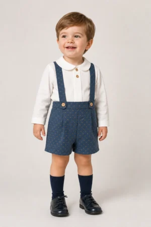 Baby Ferr · Conjunto de camisa y pantalón corto de lunares - Azul marino