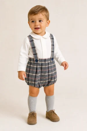 Baby Ferr · Conjunto de camisa y ranita de cuadros - Blanco