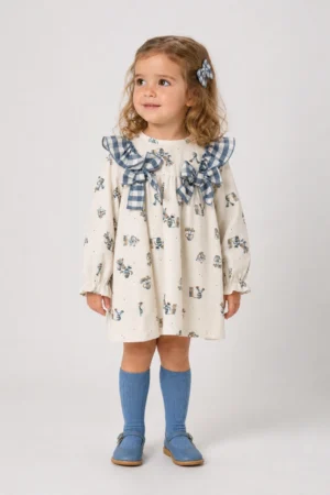 Baby Ferr · Vestido estampado con lazos de cuadros - Blanco