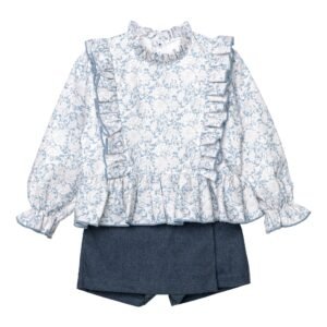 Calamaro · Conjunto blusa estampada y falda pantalón - Azul