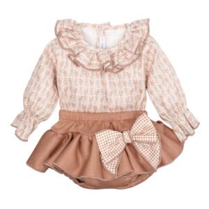 Calamaro · Conjunto de blusa estampada y pololo con lazo - Rosa viejo
