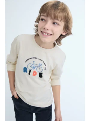 Monkey · Camiseta de Manga Larga con Bicicleta - Crudo
