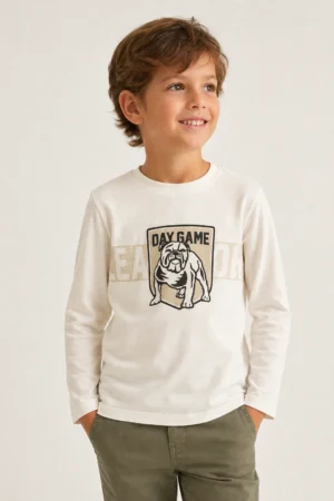 Chicco · Camiseta beige de manga larga con estampado de perro - Beige