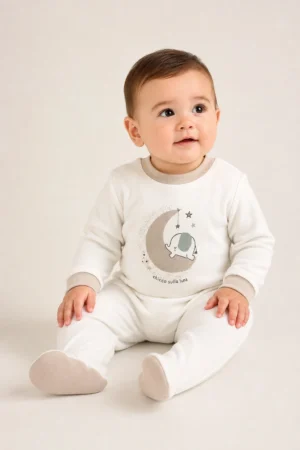 Chicco · Pijama con estampado de luna y elefante - Beige