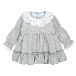 Calamaro · Vestido gris con cuello de encaje - Gris