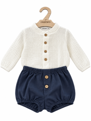 Conjunto pelele blanco con cubrepañal marino