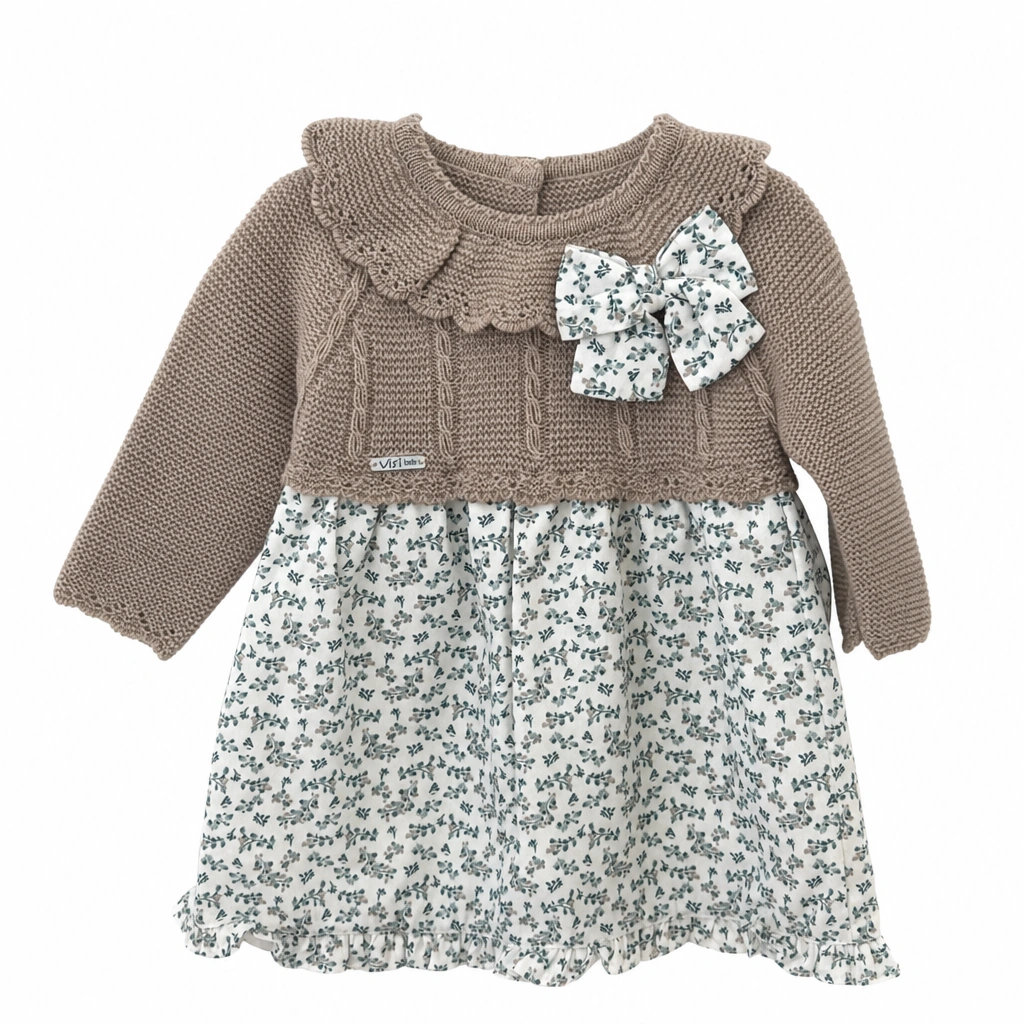 Visi Bebé · Vestido de punto con cuello volante y lazo - Imagen 2