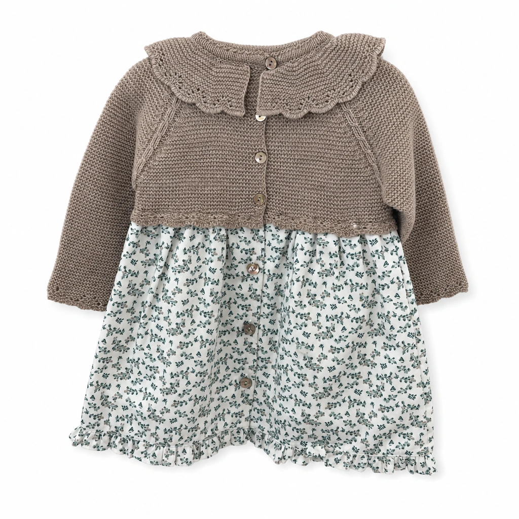 Visi Bebé · Vestido de punto con cuello volante y lazo - Imagen 3
