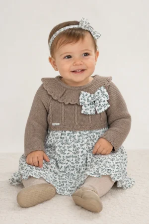 Visi Bebé · Vestido de punto con cuello volante y lazo