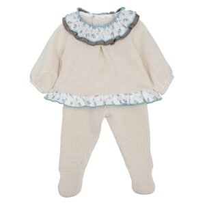 Calamaro · Pelele Polaina de punto con cuello y volante estampado · Beige