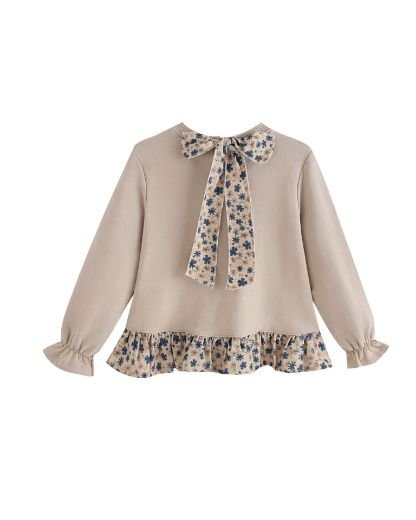 Newness · Sudadera con volante estampado y mensaje · Beige