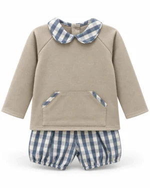 BABY FER · Conjunto de chaqueta y pololo de cuadros · Beige
