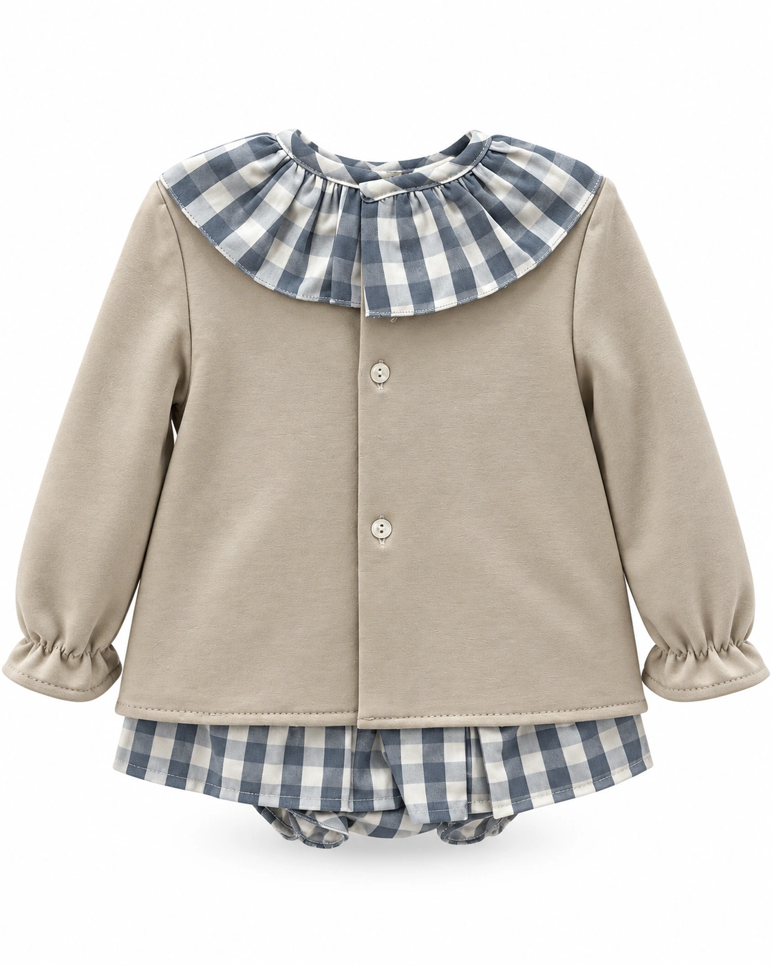 BABY FER · Conjunto con cuello de cuadros vichy · Beige