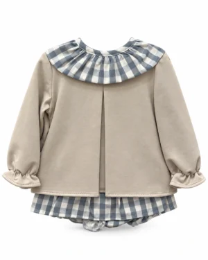 BABY FER · Conjunto con cuello de cuadros vichy · Beige