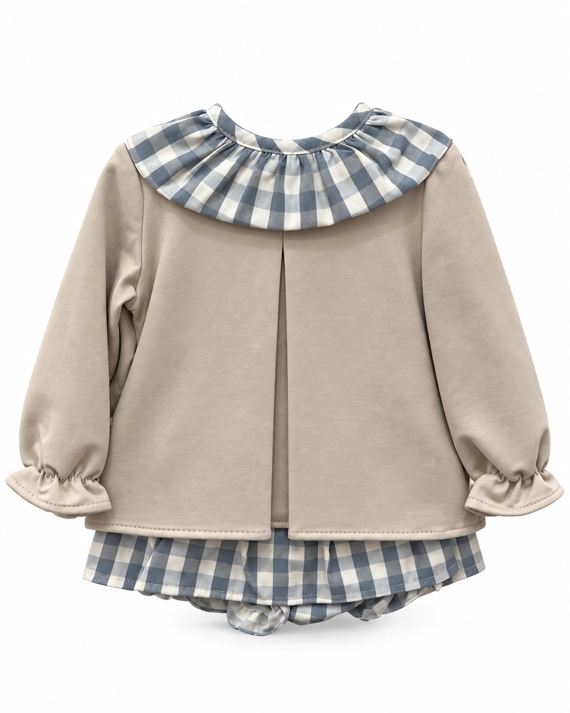 BABY FER · Conjunto con cuello de cuadros vichy · Beige