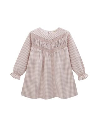 Newness · Vestido de cuadros con fruncido y volantes · Beige