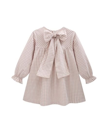 Newness · Vestido de cuadros con fruncido y volantes · Beige