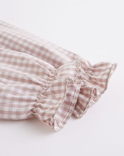 Newness · Vestido de cuadros con fruncido y volantes · Beige