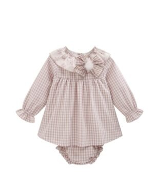 Newness · Vestido de cuadros con cuello y lazo · Beige