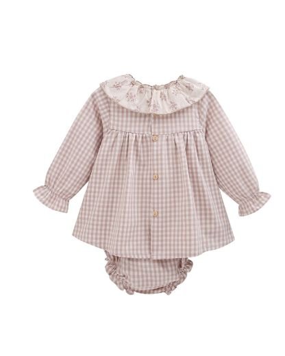 Newness · Vestido de cuadros con cuello y lazo · Beige