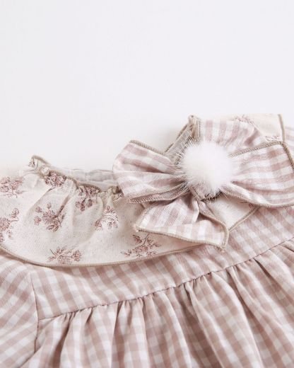 Newness · Vestido de cuadros con cuello y lazo · Beige