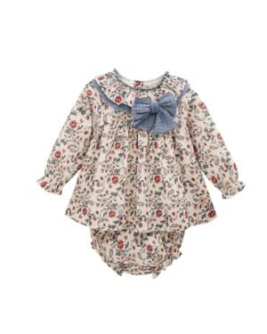 Newness · Conjunto de blusa floral con gran lazo · Azul