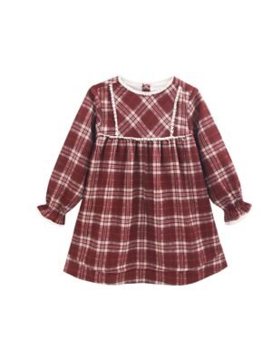 Newness · Vestido de cuadros con detalle en pecho · Burdeos