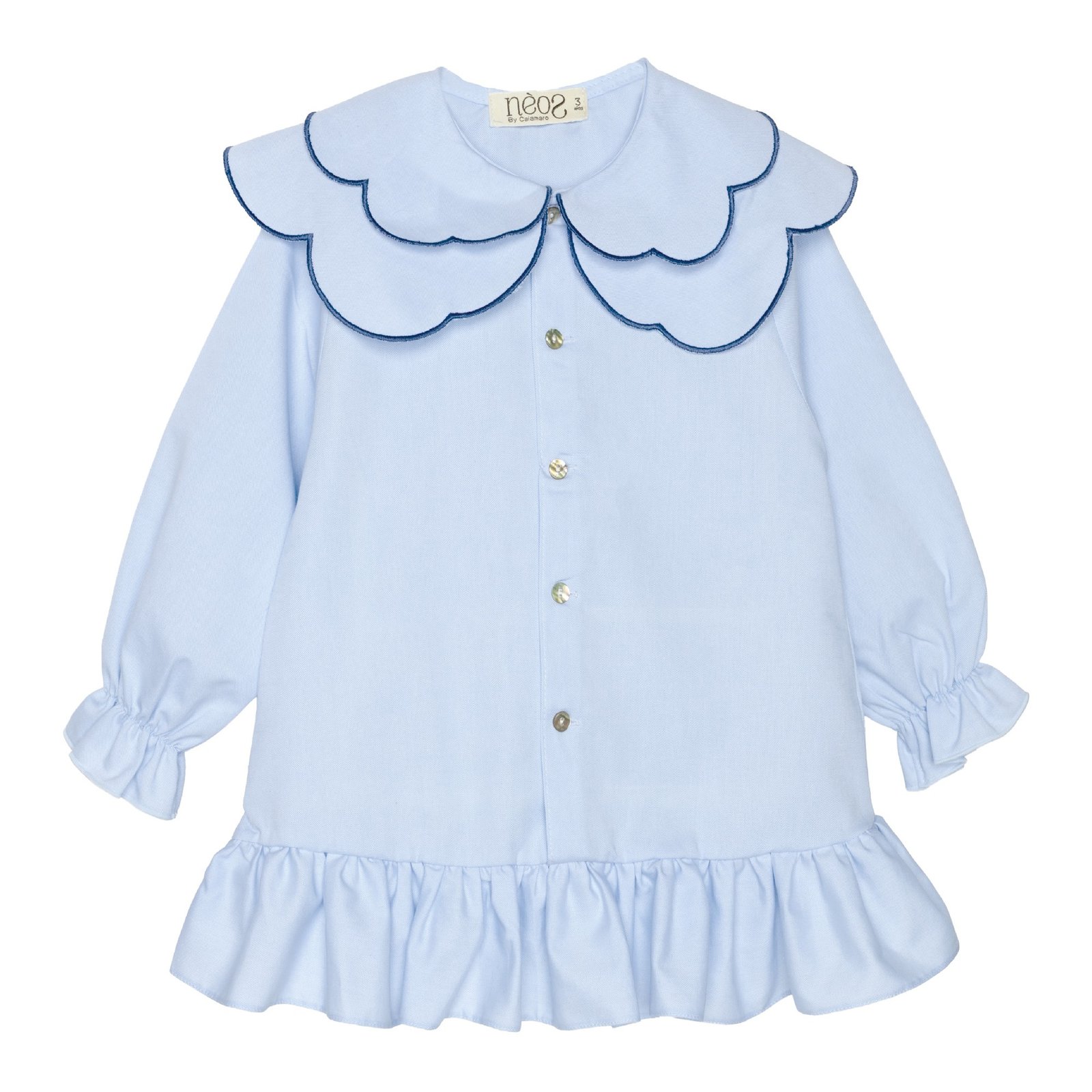 Calamaro · Vestido con cuello de volantes y botones · Azul